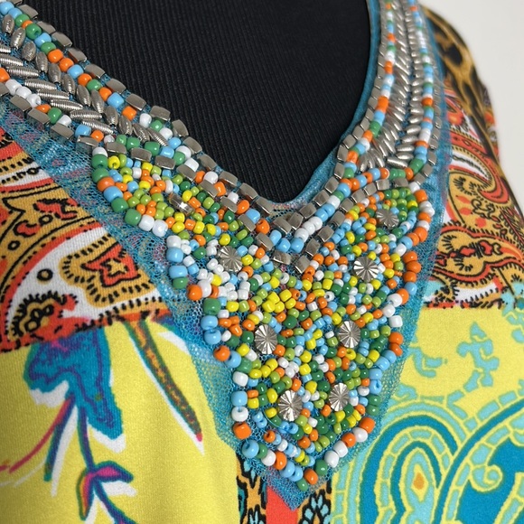 MELISSA PAGE Embellished Print Bell Sleeve Top S - Picture 5 of 8